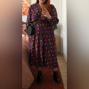 Liz Claiborne Multicolor Floral Long Sleeve Silk Dress